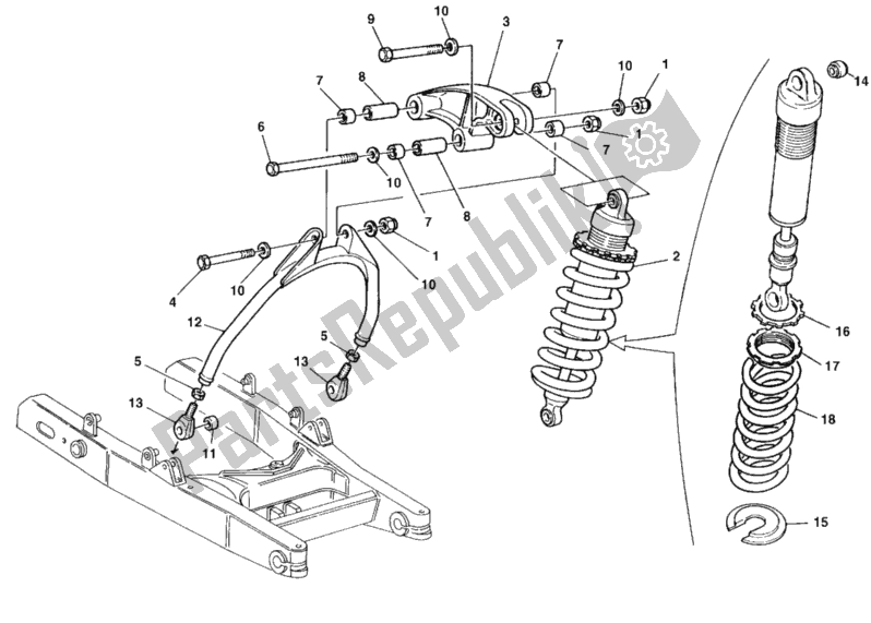 All parts for the Rear Shock Absorber of the Ducati Monster 600 Dark City 1999